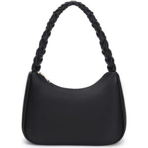 Women’s Braid Black Cute Hobo Tote Handbag Mini Clutch Purse with Zipper Closure